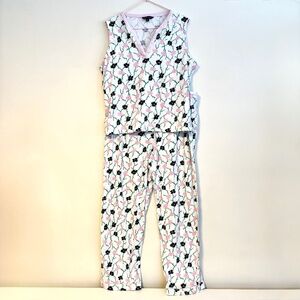 Brooks Brothers Cotton Matching Pajama Lounge Set Black Pink Floral Womens XL